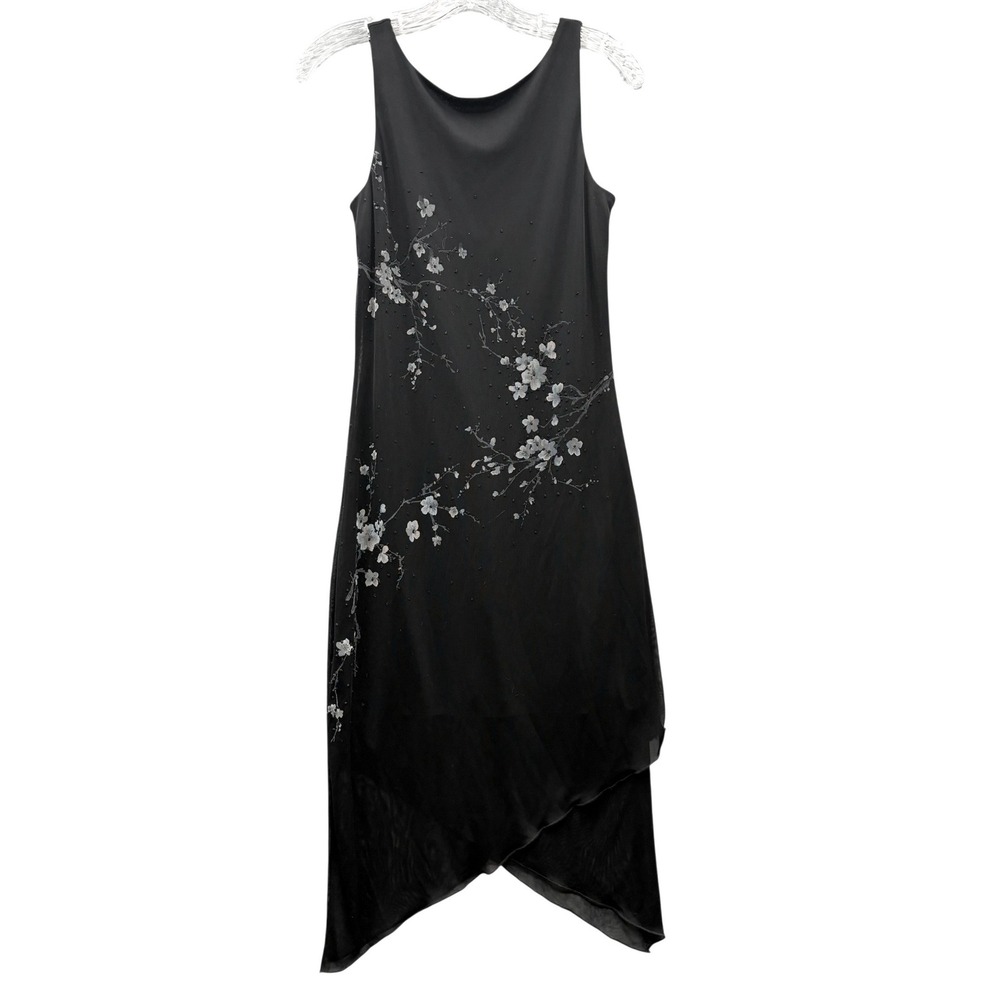I.N. San Francisco Y2K Black Floral Fairycore Indie‎ Midi Dress Elegant S